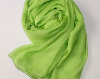 Limonkowo-zielony szalik jedwabny - Chartreuse Mulberry Silk Chiffon Scarf - AS7