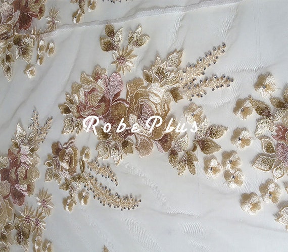 Tulle dentelle Schiffli - strass tissu dentelle tissu strass - broder dentelle - dentelle florale brodé avec strass embellissement-dentelle Champagne 658006 Tulle dentelle Schiffli - strass tissu dentelle tissu strass - broder dentelle - dentelle florale brodé avec strass embellissement-dentelle Champagne 658006