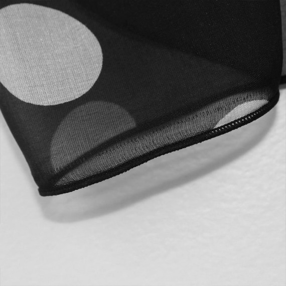 Black Silk Chiffon Scarf With Large Polka Dot Print - White