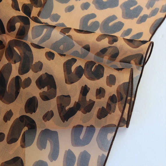 Brown Silk Chiffon Scarf With Leopard Print Leopard Printed 