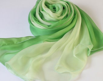 Foulard en soie vert dégradé - Foulard en mousseline de soie vert - AS60