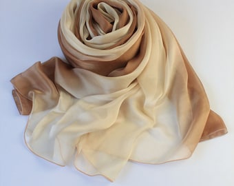 Brown Silk Scarf - Gradient Color Scarf - Light Brown to Dark Brown Gradient Scarf - AS206-1