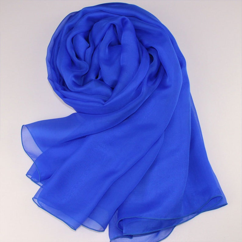 Royal Blue Silk Scarf Crystal Blue Mulberry Silk Chiffon Scarf AS12 Etsy