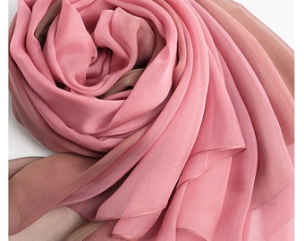 Pink Silk Scarf - Pink Gradient Coloured Silk Chiffon Scarf -Pink Gradient Colour Silk Chiffon Scarf - AS2015-28