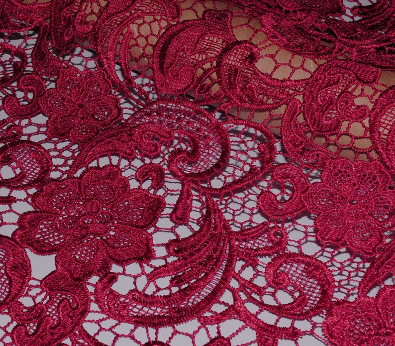 Floral Venise Lace Fabric Maroon Lace Fabric Dark Red Lace | Etsy