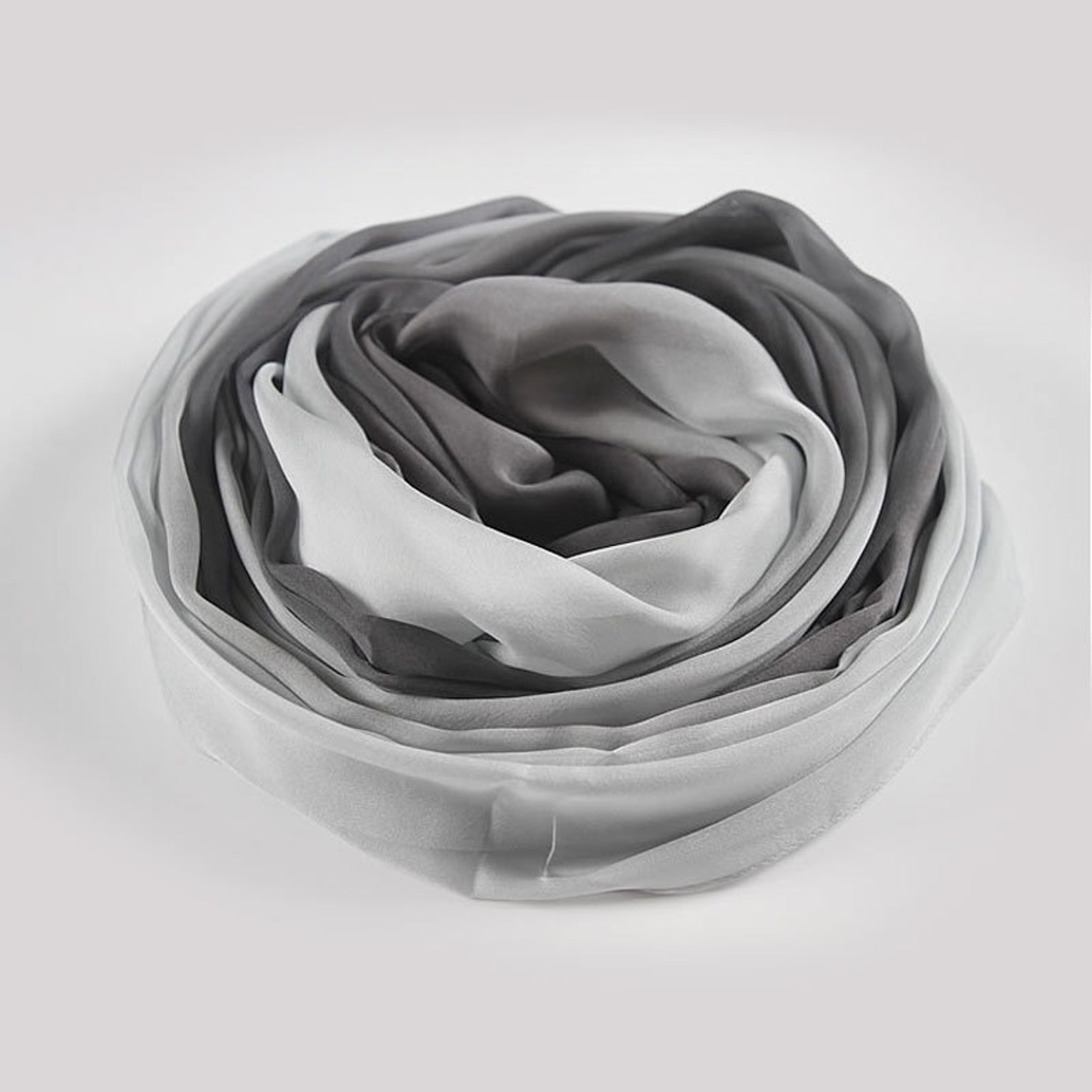 Gray Silk Scarf Gradient Color Scarf Light Gray to Dark Gray Gradient