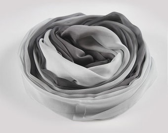 Foulard en soie grise - Foulard couleur dégradée - Foulard gris clair à gris foncé dégradé - AS206-3