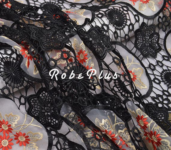 Tissu de dentelle - noire - Floral chimique - dentelle noir Floral dentelle - noir brodé dentelle avec broderie organza-L300 98883e Tissu de dentelle - noire - Floral chimique - dentelle noir Floral dentelle - noir brodé dentelle avec broderie organza-L300 98883e