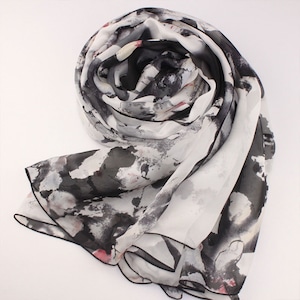 Orientalische Blumen Farbe Seide Chiffon Schal - schwarz und weiß Floral Seide Schal - AS48