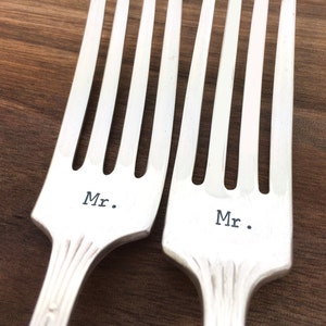 Gift for gay couple, mr mr forks, gay wedding gift, hand stamped silverware, same sex wedding