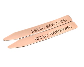 hello handsome, gift ideas for him, gifts for husband, custom collar stays, personalized gifts for men, copper gifts, gift for him