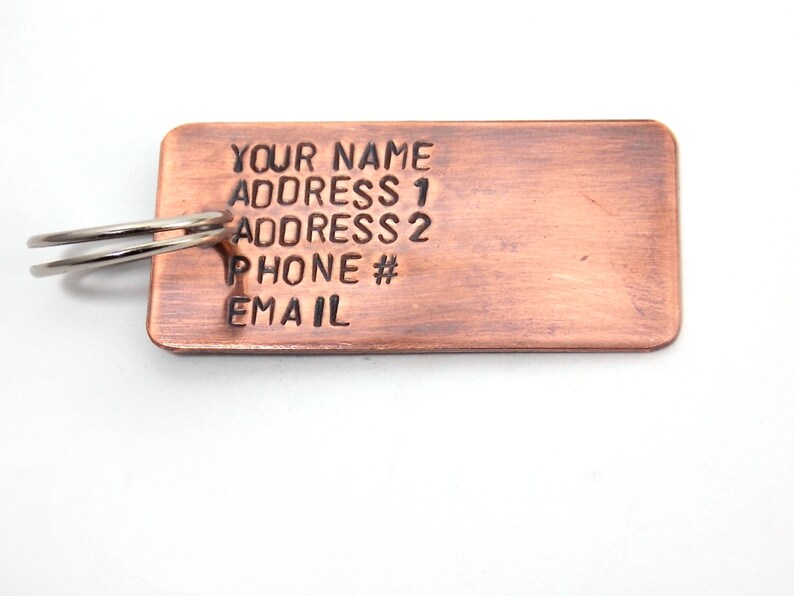 Custom Hand Stamped Copper Metal Luggage ID Tag Travel going Etsy
