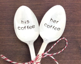 His her Coffee Spoons - Hand Stamped Spoons, coffee spoon, wedding gift, engagement gift, anniversary gift, gift under 30, engagement gift