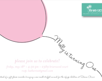 Fly Away Balloon First Birthday Invitation | Digital Download