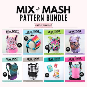 Paquete Sew Toot Mix & Mash / 8 patrones de costura para portabebés / PDF de bricolaje de tamaño completo / Funda para clima frío, protector de correas, panel de malla