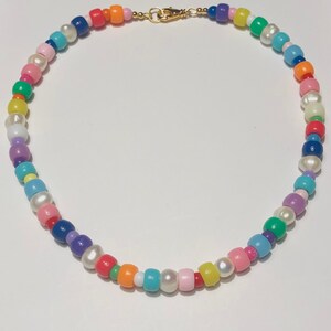 Multicolor Pony Beads & Freshwater Pearl Beaded Necklace | Trendy Jewelry