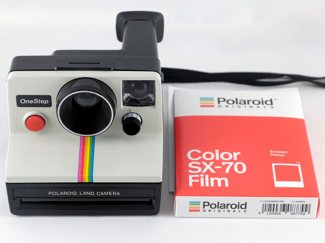Vintage Polaroid Onestep SX70 White Rainbow Stripe Instant Etsy
