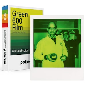 May include: A pack of Polaroid Green 600 film, a reclaimed series, with 8 instant photos. The box is yellow and green with the text "Green 600 Film" and "Reclaimed Series".
