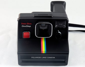 Vintage Polaroid OneStep Time-Zero Black SX-70 Rainbow Stripe Instant Camera - Tested & Working