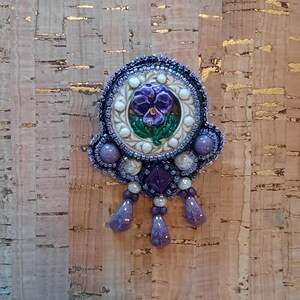 Pansy Bead Embroidered Brooch