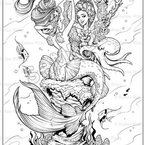 Mermaid's Night Out Adult Coloring Page image 2