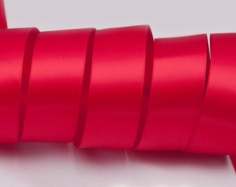 Hot Red Ribbon, Double Faced Satin Ribbon, Widths Available: 1 1/2", 1", 6/8", 5/8", 3/8", 1/4", 1/8"