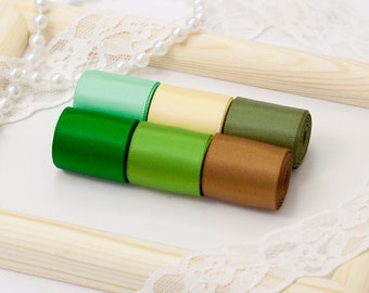 Natural Woods Theme Ribbon Set, 6 PCS Double Faced Satin Ribbons, Widths Available: 1 1/2", 1", 6/8", 5/8", 3/8", 1/4", 1/8"