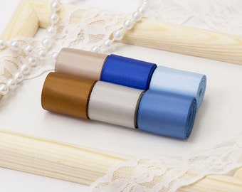 Cold Winter Theme Ribbon Set, 6 PCS Double Faced Satin Ribbons, Widths Available: 1 1/2", 1", 6/8", 5/8", 3/8", 1/4", 1/8"