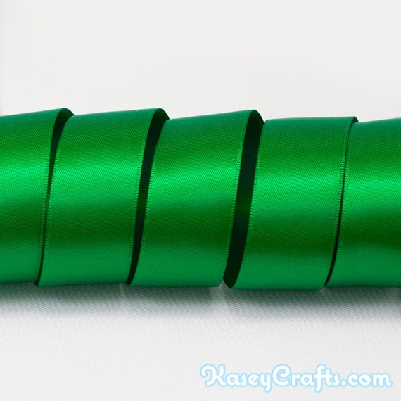 Emerald Green Ribbon, Double Faced Satin Ribbon, Widths Available: 1 1/2,  1, 6/8, 5/8, 3/8, 1/4, 1/8 