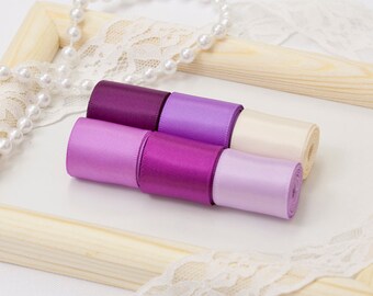 Purple Theme Ribbon Set, 6 PCS Double Faced Satin Ribbons, Widths Available: 1 1/2&quot;, 1&quot;, 6/8&quot;, 5/8&quot;, 3/8&quot;, 1/4&quot;, 1/8&quot;
