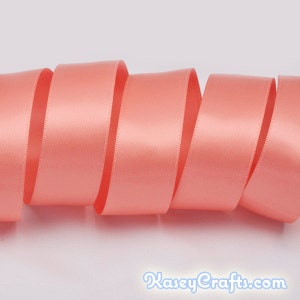 Light Coral Pink Ribbon, Double Faced Satin Ribbon, Widths Available: 1 1/2", 1", 6/8", 5/8", 3/8", 1/4", 1/8"