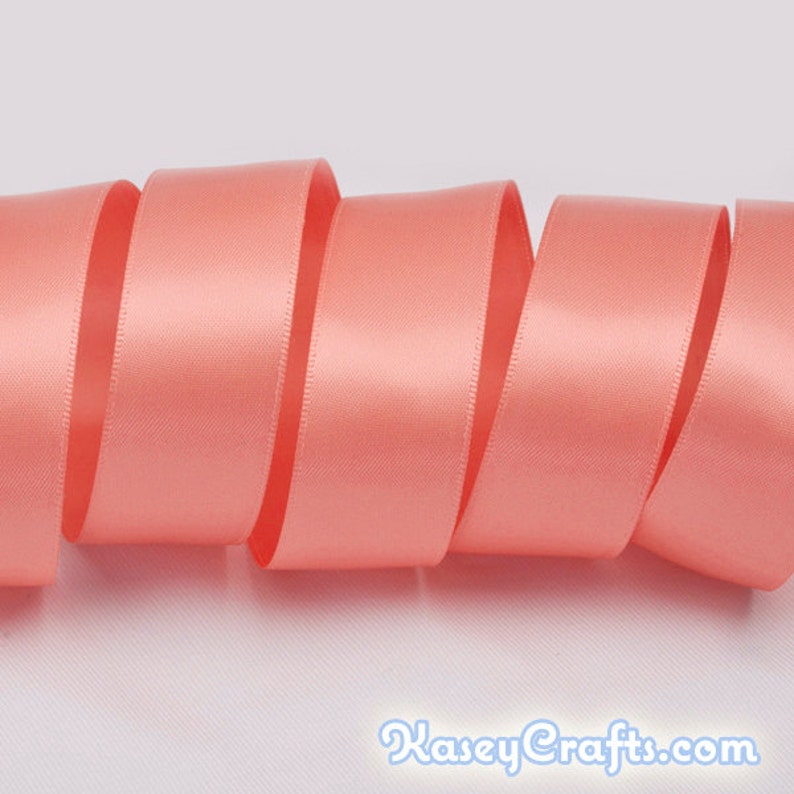 Light Coral Pink Ribbon, Double Faced Satin Ribbon, Widths Available: 1 1/2, 1, 6/8, 5/8, 3/8, 1/4, 1/8 image 1