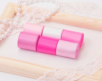 Alluring Pink Theme Ribbon Set, 6 PCS Double Faced Satin Ribbons, Widths Available: 1 1/2&quot;, 1&quot;, 6/8&quot;, 5/8&quot;, 3/8&quot;, 1/4&quot;, 1/8&quot;