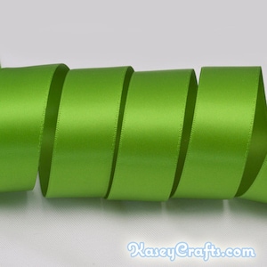 Kiwi Green Ribbon, Double Faced Satin Ribbon, Widths Available: 1 1/2&quot;, 1&quot;, 6/8&quot;, 5/8&quot;, 3/8&quot;, 1/4&quot;, 1/8&quot;