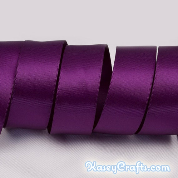 Plum Purple Ribbon, Double Faced Satin Ribbon, Widths Available: 1 1/2, 1,  6/8, 5/8, 3/8, 1/4, 1/8 