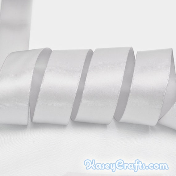 Light Silver Ribbon, Double Faced Satin Ribbon, Widths Available: 1 1/2, 1,  6/8, 5/8, 3/8, 1/4, 1/8 