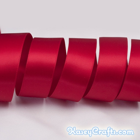 Dark Red Ribbon, Double Faced Satin Ribbon, Widths Available: 1 1/2, 1,  6/8, 5/8, 3/8, 1/4, 1/8