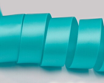 Turquoise Ribbon, Double Faced Satin Ribbon, Widths Available: 1 1/2", 1", 6/8", 5/8", 3/8", 1/4"