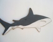 Large Grey Shark Sign Wooden Destressed Wall Art Beach Coastal Sign Outdoor And Indoor Beach Decor