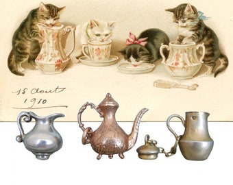 Antique Victorian Teapot Charm, Rose Gold Teapot, Sterling Silver Milk Jug, Vermeil Lidded Coffee Pot Pendant, Miniature Doll Charm Jewel