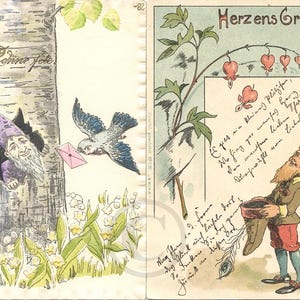 Carte Postale Ancienne 1900, CPA Gaufrée Gnome Dans un Arbre, Lithographie Hans Starcke Lutin et Fleur, Saint Valentin, Dos Non Divisé