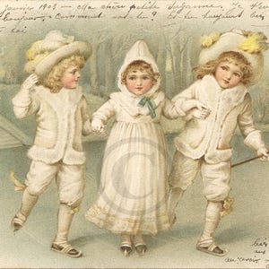 Carte Postale Ancienne Allemande, 1903 Enfant Patins à Glace, Illustrateur Frances Brundage, Chromo Lithographie, Dos Non Divisé