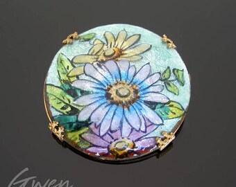Broche Vintage Art Déco émaillée - Motif Floral Ancien En Cuivre - Bijou D'occasion