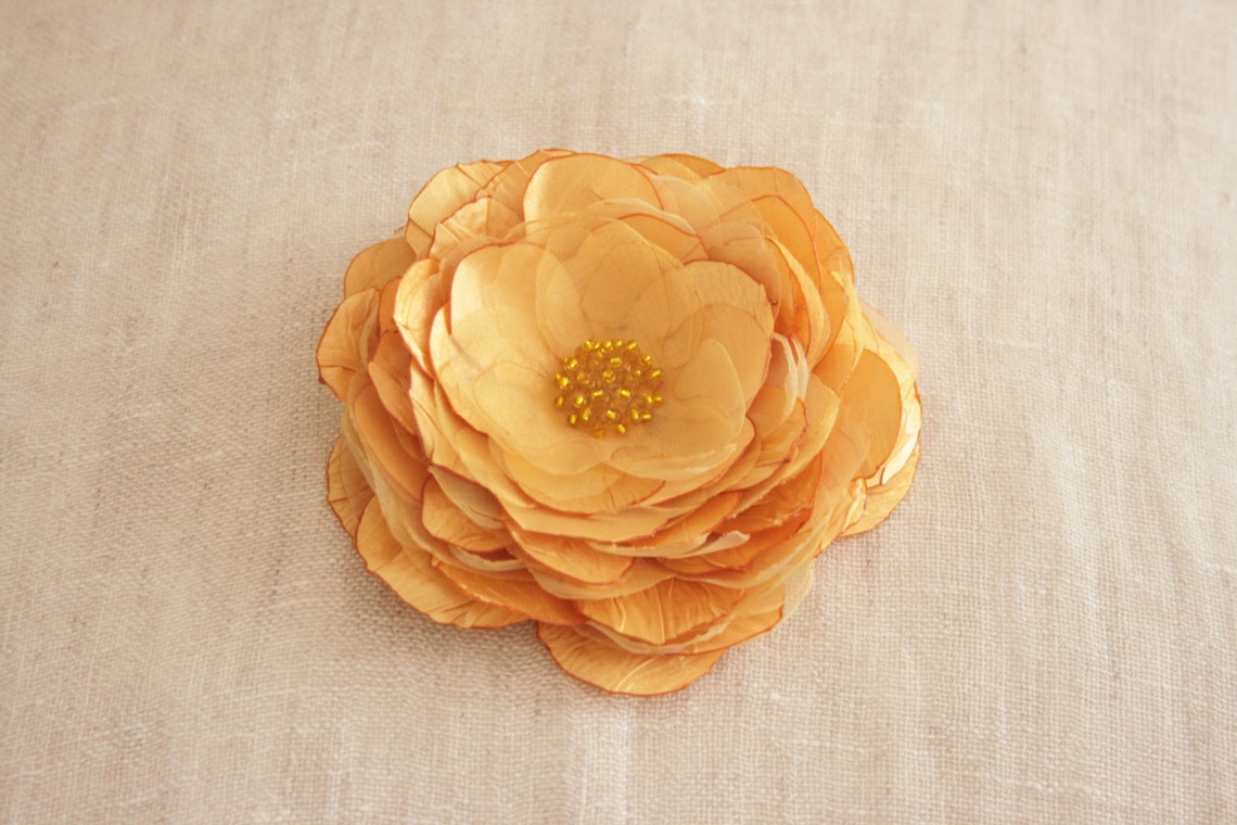 Golden Fabric Brooch. Flower Brooch. Flower Pin. Floral Etsy