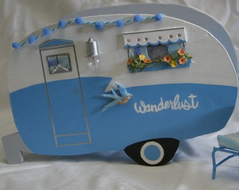 Vintage camper travel trailer Glamping napkin holder gift basket handmade hand painted camper gift camp decor she shed retro camper fun gift