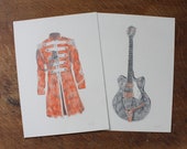 George Harrison Sgt Peppers Jacket Gretsch Guitar - Original Pencil Drawings - 6.5 quot x 9 quot