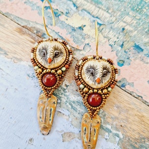 Bohemian style Earthy Owl earrings.