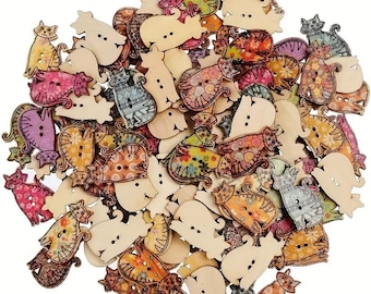 CAT BUTTONS - WOOD