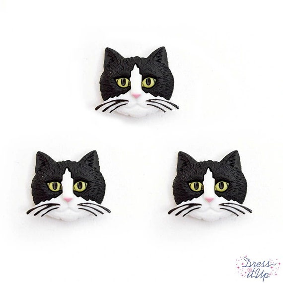 Black and White Cat Head Buttons Black and White Cat Head Buttons