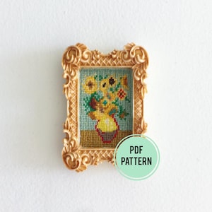 Sunflowers Cross-stitch pattern, mini art, PDF download, Vincent Van Gogh